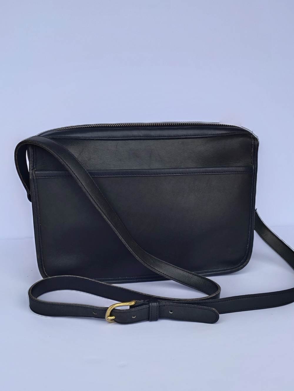 Vintage Coach Black Leather Station Bag Crossbody - Made in USA
